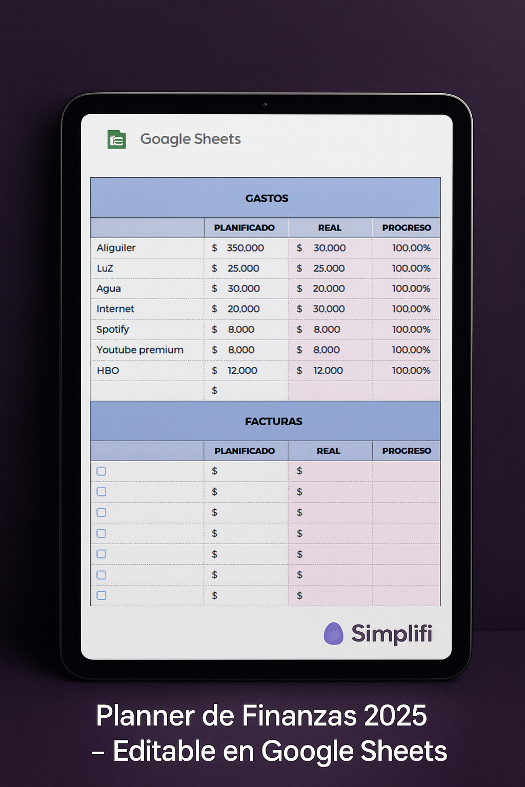 Planner de Finanzas (Editable en Google Sheets)